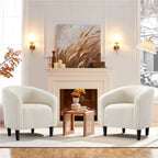 Yaheetech Upholstered Club Chair Accent Barrel Chair, Ivory