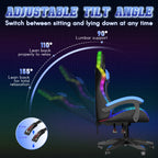 Bigzzia Gaming Chair with LED Lights Ergonomic Office Chair for Adults and Kids - Adjustable Height, 360�� Swivel, Headrest Support, Mesh PU Leather, Black & Green