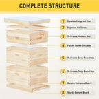 Preenex 30-Frame Wooden Beehive with Metal Roof & Frames, Multi-color