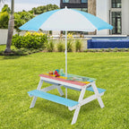 Costway 3-in-1 Kids Picnic Table Wooden Outdoor Sand & Water Table with Umbrella Play Boxes Green