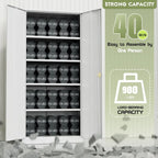 SUNCROWN 72" Metal Storage Cabinet - Heavy-Duty Metal Garage Cabinet with 4 Adjustable Shelves & 2 Doors for Tools, Office, Home, Workshop,White-Small