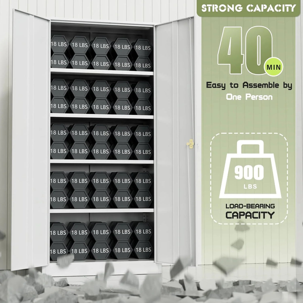 SUNCROWN 72" Metal Storage Cabinet - Heavy-Duty Metal Garage Cabinet with 4 Adjustable Shelves & 2 Doors for Tools, Office, Home, Workshop,White-Small
