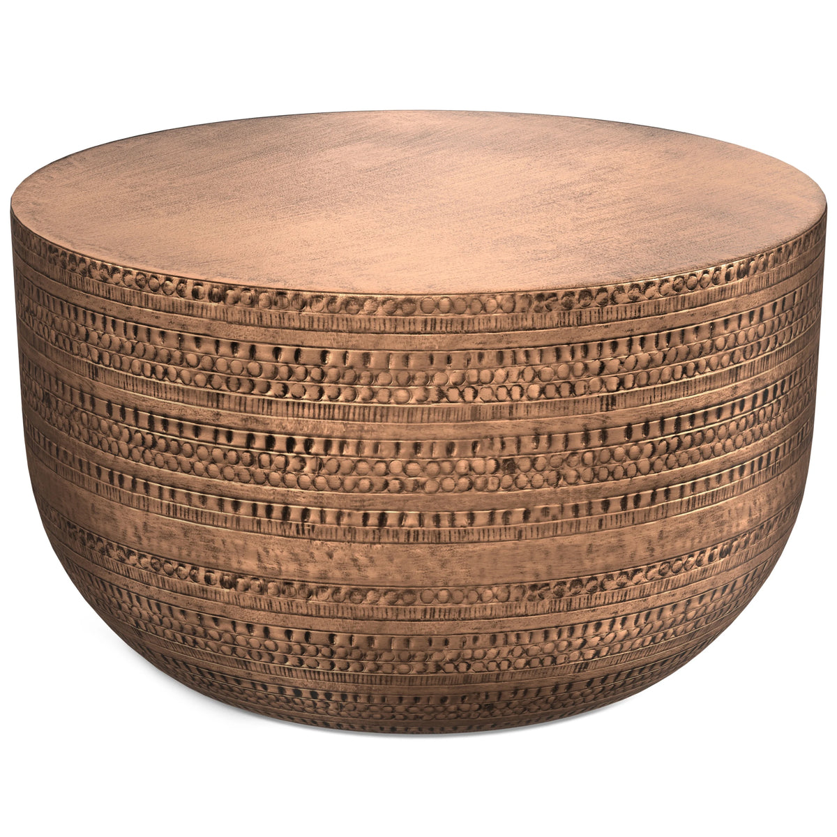 Johnsen 29.5 inch Wide Boho Metal Coffee Table in Antique Copper Iron, Assembled