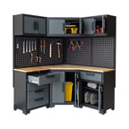 HPDMC Garage Storage Cabinet System 7-Pcs Workshop Set Metal Garage Cabinets System with Steel Cabinet Drawers, Workbench, Pegboard for Garage Tool Organization