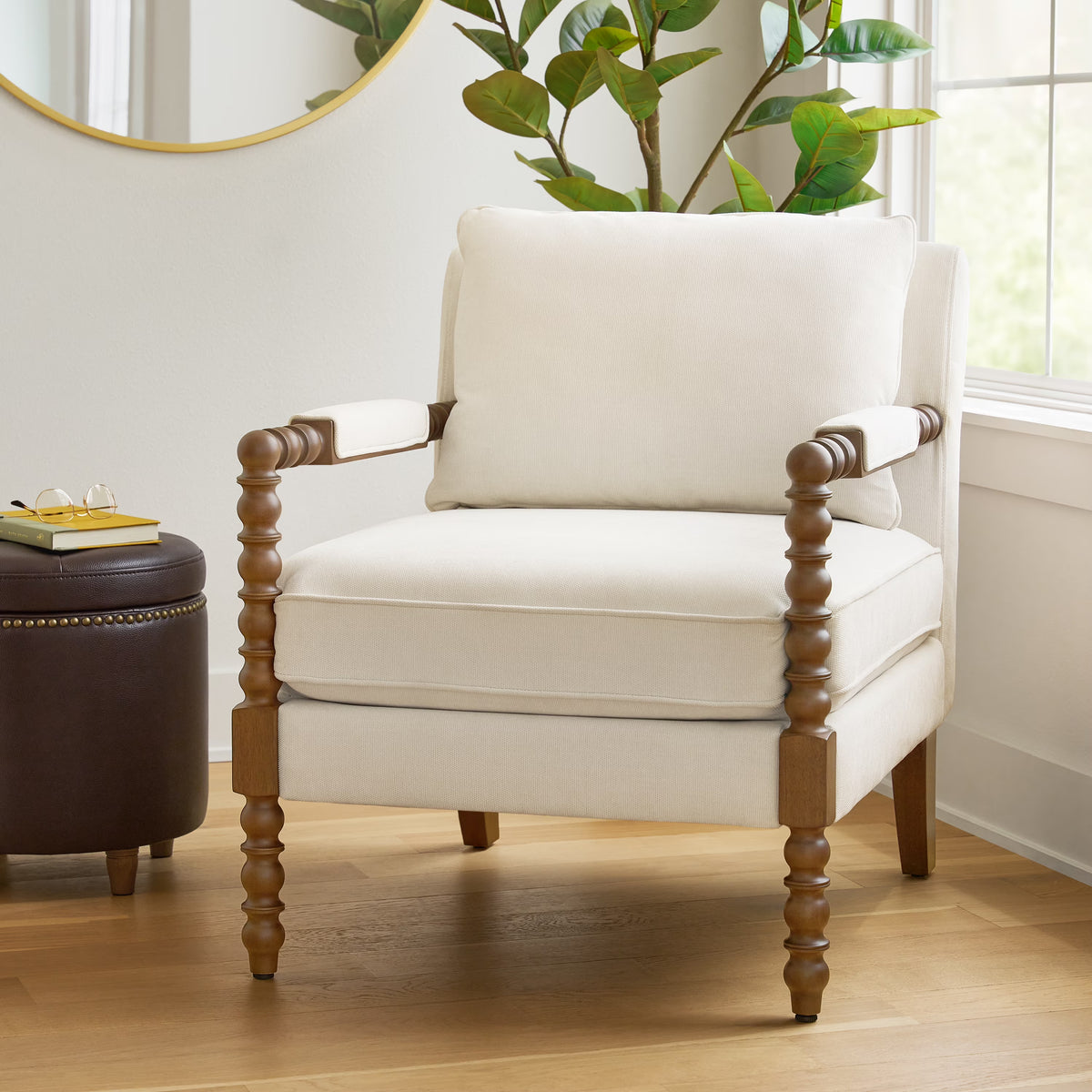 Pioneer Woman Harper Spindle Accent Chair, Jade Fabric Upholstery