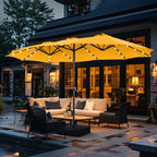 Summit Living 15 FT Double-Sided Solar Patio Umbrella with Base Large Outdoor Umbrella with LED Solar Lights - Haze Blue