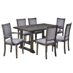 Harper & Bright Designs Farmhouse 7 Pieces Extendable Dining Table Set for 6, Solid Wood Kitchen Table with Butterfly Leaf and 6 Upholstered Chairs, Brown