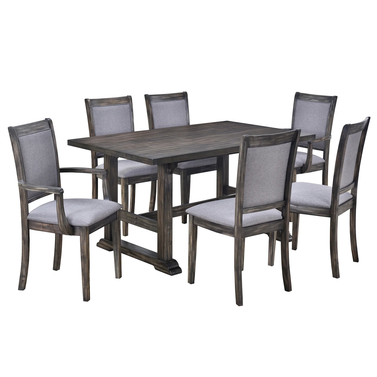 Harper & Bright Designs Farmhouse 7 Pieces Extendable Dining Table Set for 6, Solid Wood Kitchen Table with Butterfly Leaf and 6 Upholstered Chairs, Brown