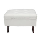 OFM Mid Century Modern Tufted Fabric Storage Ottoman, Walnut Legs, in Beige