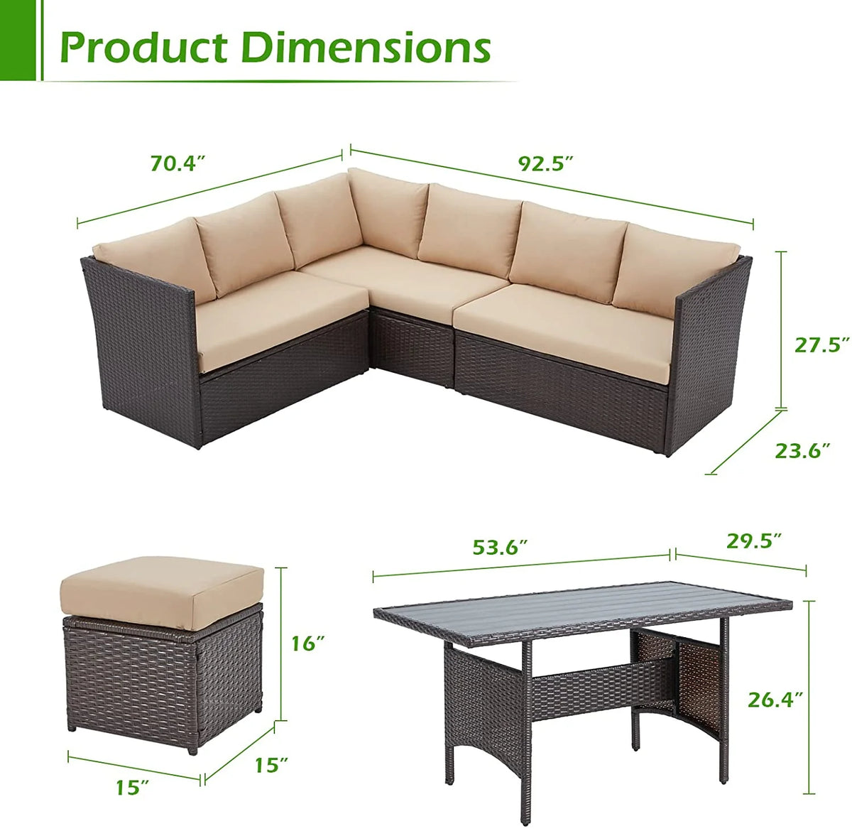 AECOJOY 7 Piece Patio Furniture Set PE Rattan Outdoor Dining Set Sectional Sofa Couch with Table Patio Conversation Set in Gray