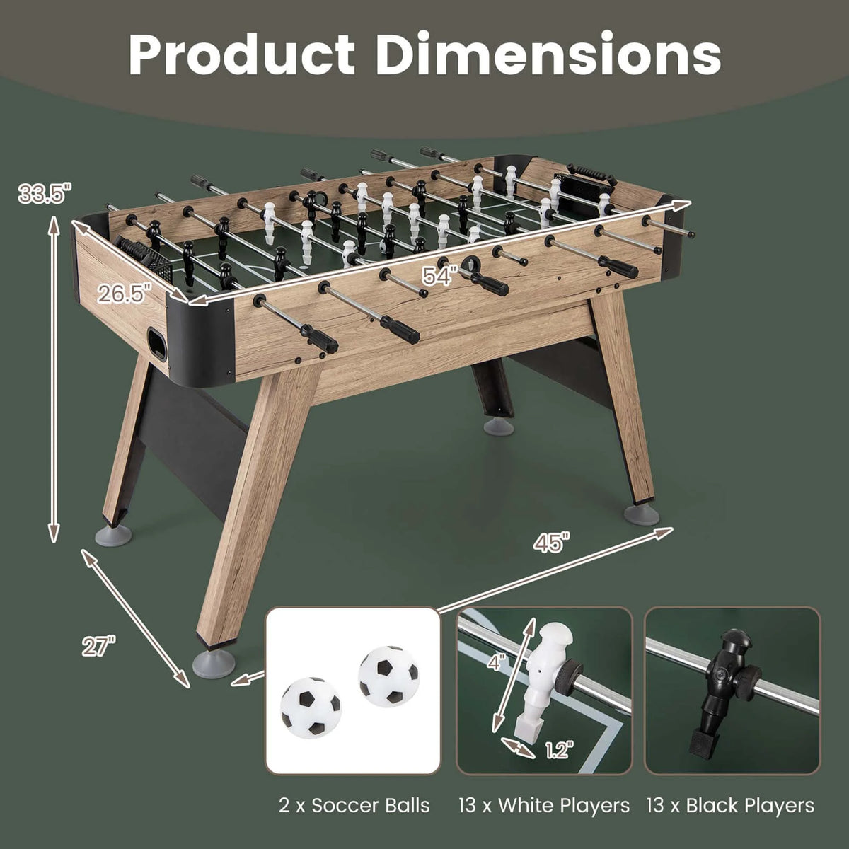 Costway 54" Foosball Table with 2 Balls & 26 Players 2 Bead Style Scorers for Game Rooms