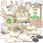 54-Piece Kitchen Cookware Set �C Complete Non-Stick Ceramic Pots and Pans Set with Utensils, Bakeware, and Knife Set, Gas, Electric & Induction Compatible, Blush Pink Kitchen Essentials
