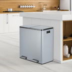 Arlopu 60 L/16 gal Dual Trash Can, Stainless Steel Garbage Can for Kitchen, Recycle Bin with Lid