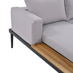 Harper & Bright Designs Patio Outdoor Metal Daybed for 2, All Weather Outdoor Chaise Lounges Reclining Chairs with Wood Topped Side Spaces for Drinks for Poolside Balcony Deck, Gray
