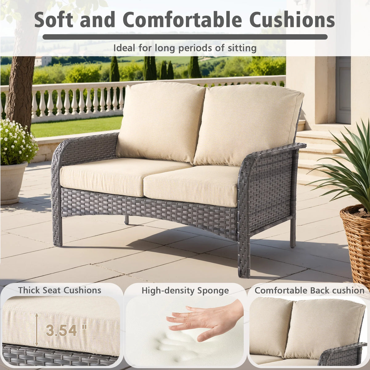 Ovios 5 Pieces Outdoor Patio Furniture Set High Back All Weather Wicker Conversation Set with Swivel Chairs & Coffee Table, Dark Gray