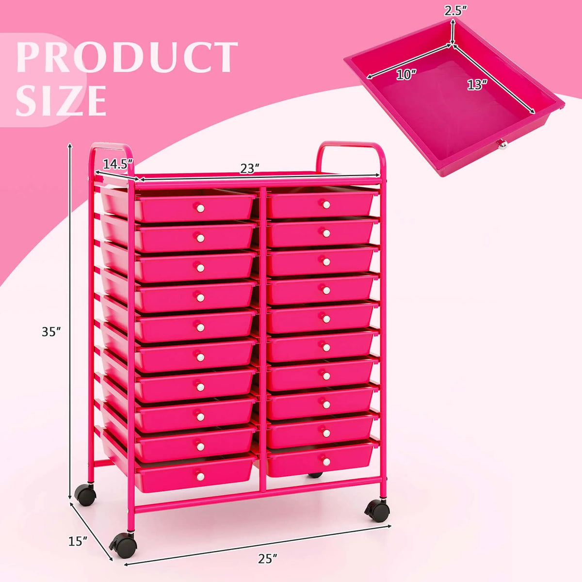 Costway 20 Drawer Rolling Storage Cart Tools Scrapbook Paper Office School Organizer Yellow