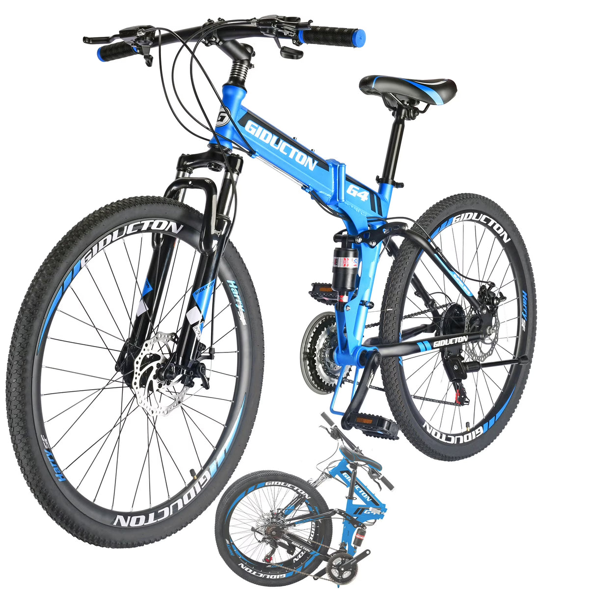 26”Full Suspension Folding Mountain Bike 21 Speed 17" Foldable Frame Bicycle Men or Women MTB for Afult Blue