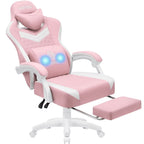 Hoffree Gaming Chair with Massage Fabric Office Chair with footrest for Adults, Ergonomic Gamer Chair with Headrest and Lumbar Support for Office Gaming, 440 LBS