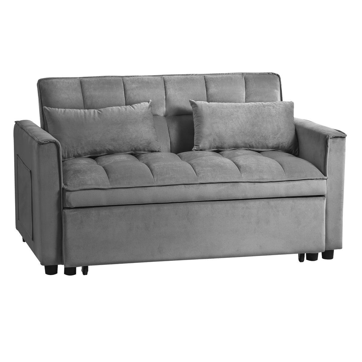 Gewnee 55'' Modern Convertible Velvet Sofa Bed with Pull-Out Twin Bed, Adjustable Backrest for Living Room, Office (Dark Gray)