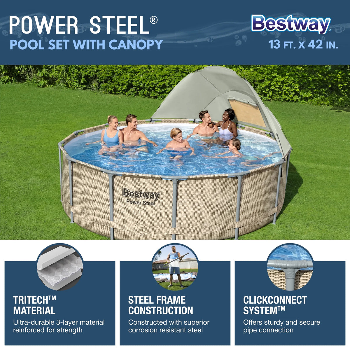Bestway Power Steel 14' x 42" Round Above Ground Outdoor Swimming Pool Set