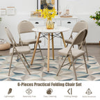 Costway Set of 6 Folding Chairs Fabric Upholstered Padded Seat Metal Frame Home Office Beige
