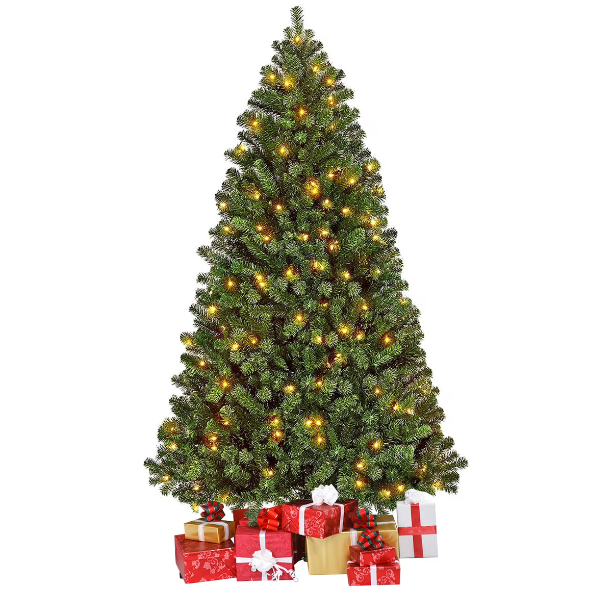 Vebreda 6FT Pre-Lit Artificial Christmas Tree with 300 Warm White LED Lights, Hinged Branch Design, Eco-Friendly PVC Needles & Foldable Metal Stand for Home, Office & Holiday D��cor