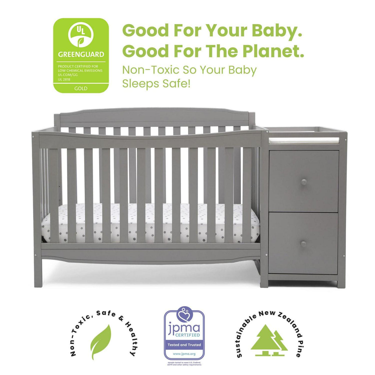 Delta Children Mason 6-in-1 Convertible Crib and Changer. Gray