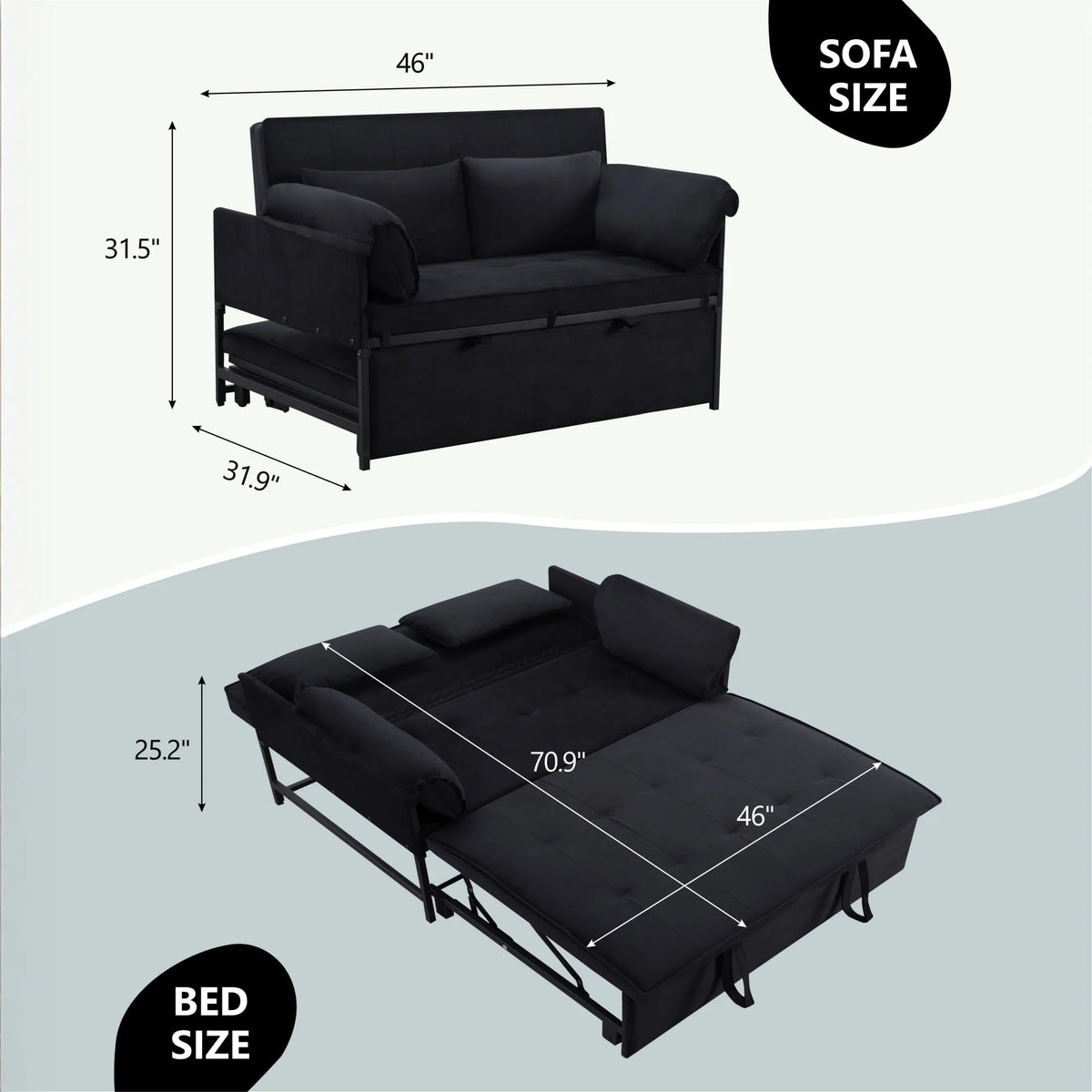 Gewnee 55'' Modern Convertible Velvet Sofa Bed with Pull-Out Twin Bed, Adjustable Backrest for Living Room, Office (Dark Gray)