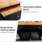 Hlivelood Double Trash Cabinet Tilt Out 20 Gallon, Pet Proof Kitchen Trash Cabinet Laundry Hamper with Cutting Board, Wood Garbage Recycling Station Hideaway Trash Holder Drawers