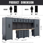 HPDMC Garage Storage Cabinet System 7-Pcs Workshop Set Metal Garage Cabinets System with Steel Cabinet Drawers, Workbench, Pegboard for Garage Tool Organization