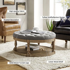 36'' Wide Blue Round Large Ottoman Tufted Coffee Table with Storage Wood Legs Home Living Room