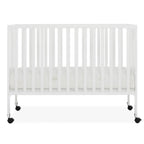 Dream On Me Quinn Full-Size Folding Crib. Removable Wheels. Modern Nursey. Adjustable Mattress Support. Patent Folding System in White