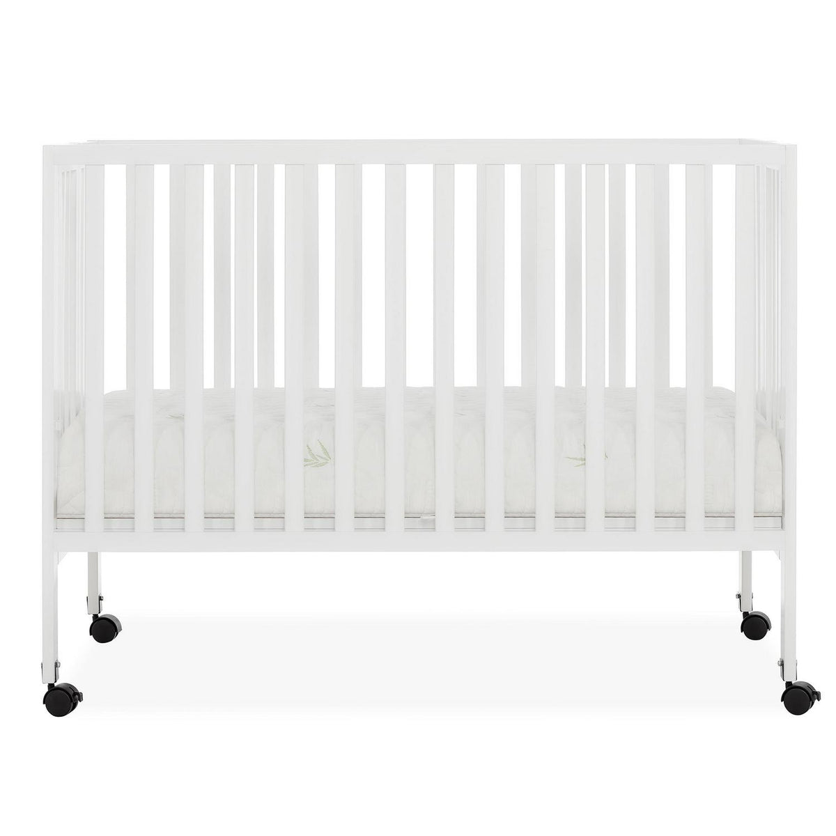 Dream On Me Quinn Full-Size Folding Crib. Removable Wheels. Modern Nursey. Adjustable Mattress Support. Patent Folding System in White