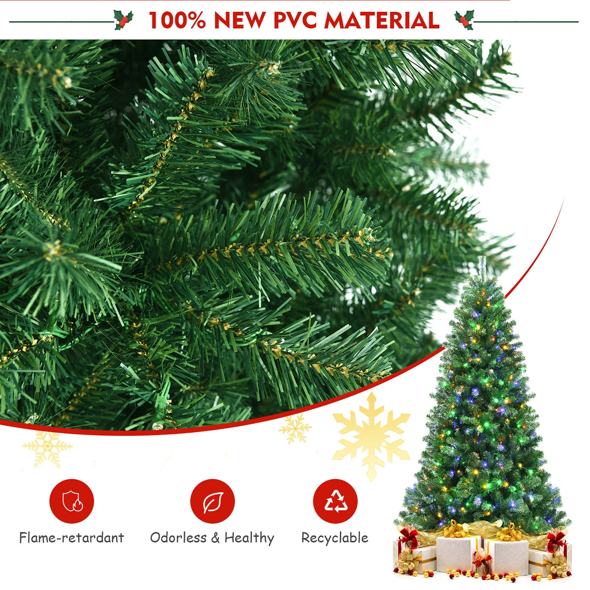 Costway 7ft Pre-lit Hinged Christmas Tree w/ Remote Control & 9 Lighting Modes