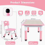 LAZY BUDDY Kids Table and 4 Chairs Set, Height Adjustable Toddler Desk with Graffiti Desktop, Kids Activity Table Set for Daycare, Home