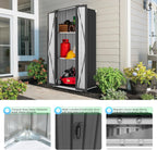 AECOJOY Outdoor Storage Cabinet for Garden & Patio, a Metal Organizer with Doors and Shelves in Gray