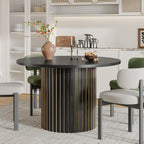 Modern Round Dining Table, 47 Inch Small Circle Kitchen Tables for 4-6, Wood Strip Base, Farmhouse Table for Kitchen, Dinning Room, Walnut