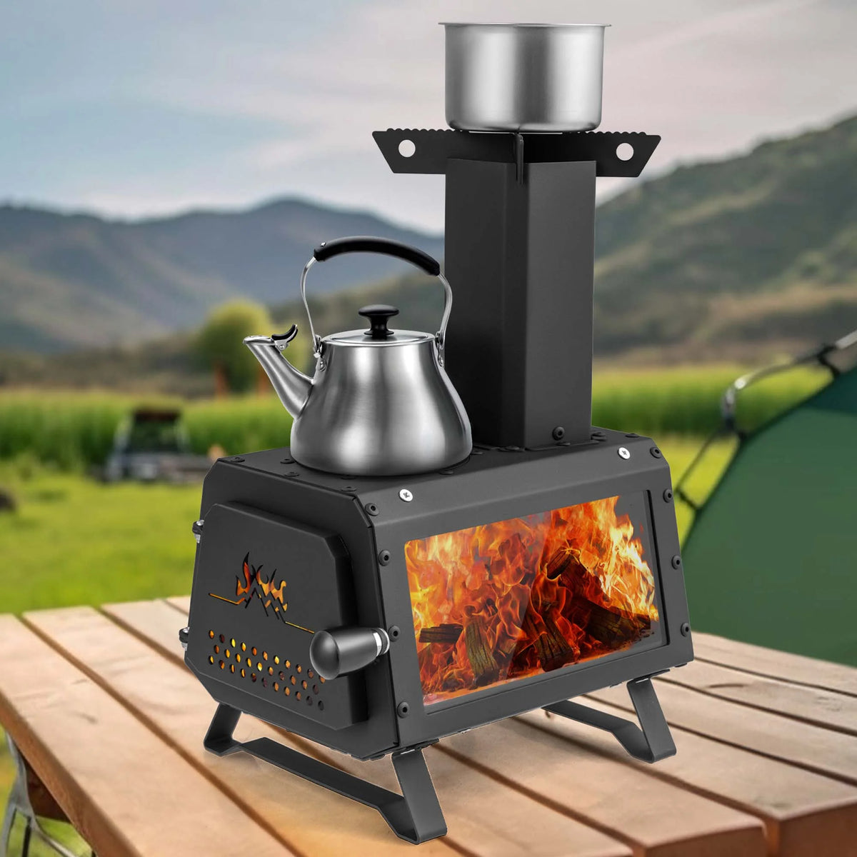 Costway Portable Wood Camping Stove with 2 Cooking Positions