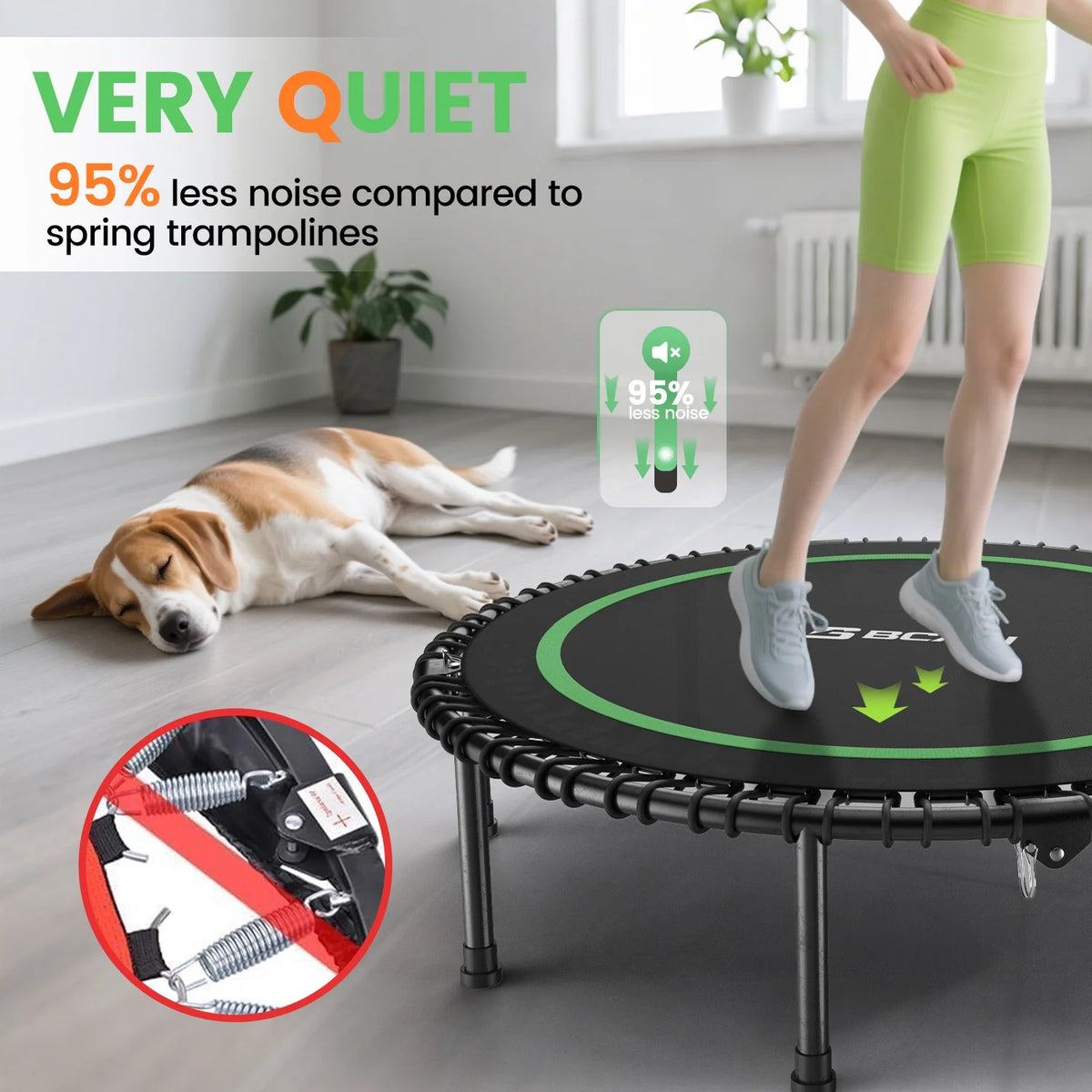 BCAN 450 LBS Foldable Mini Trampoline, 40" Fitness Trampoline with Bungees, Stable & Quiet Exercise Rebounder for Kids/Adults